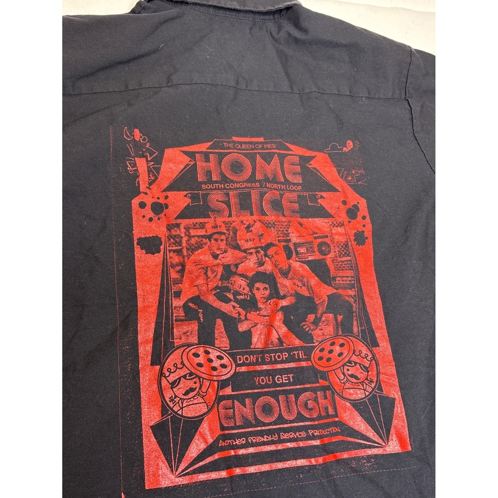 Red Kap Mens Shirt Home Slice Pizza Austin Graphic Workwear Large Black